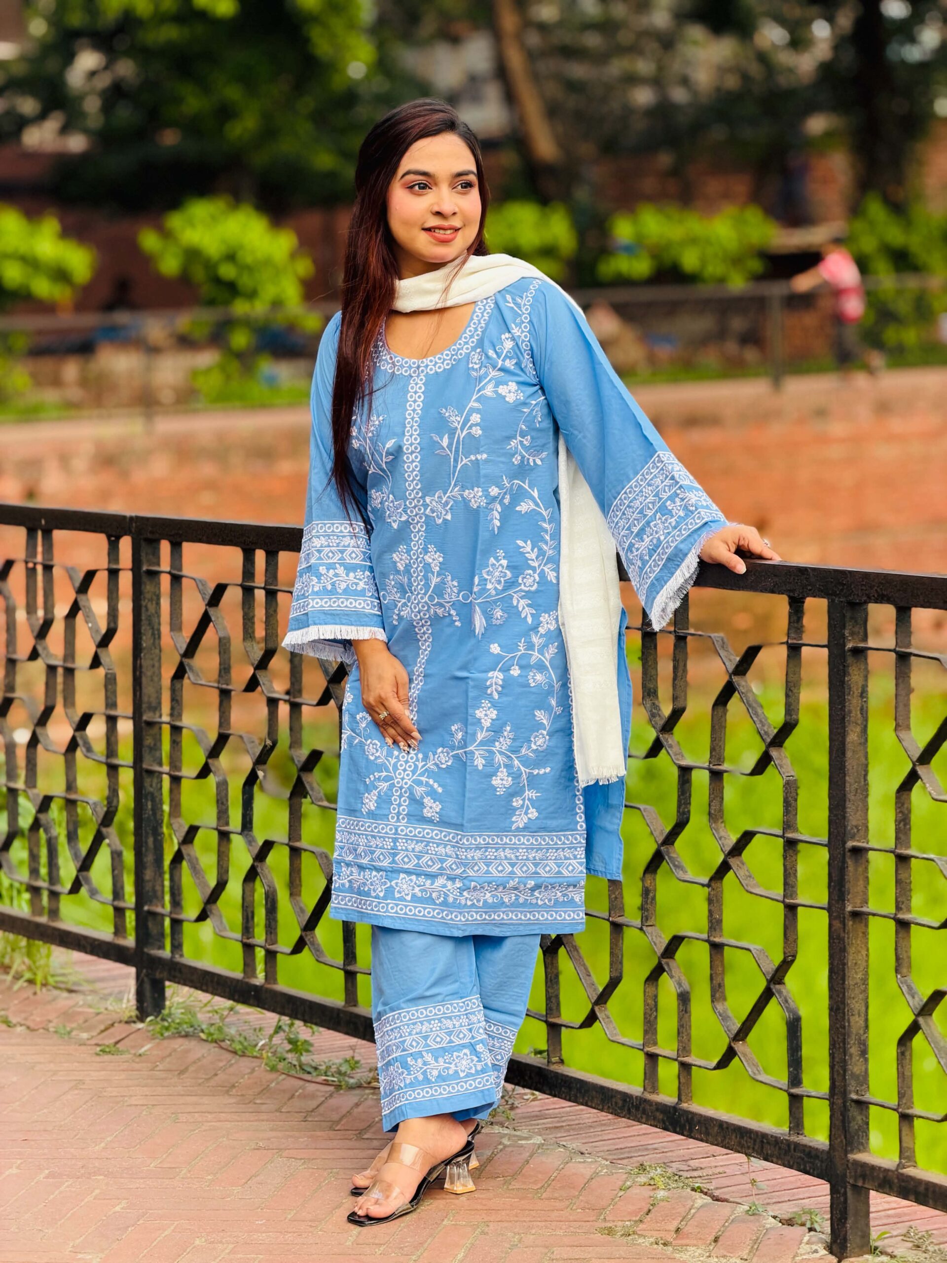 Sky Blue Embroidered Salwar Kameez Set - Image 3
