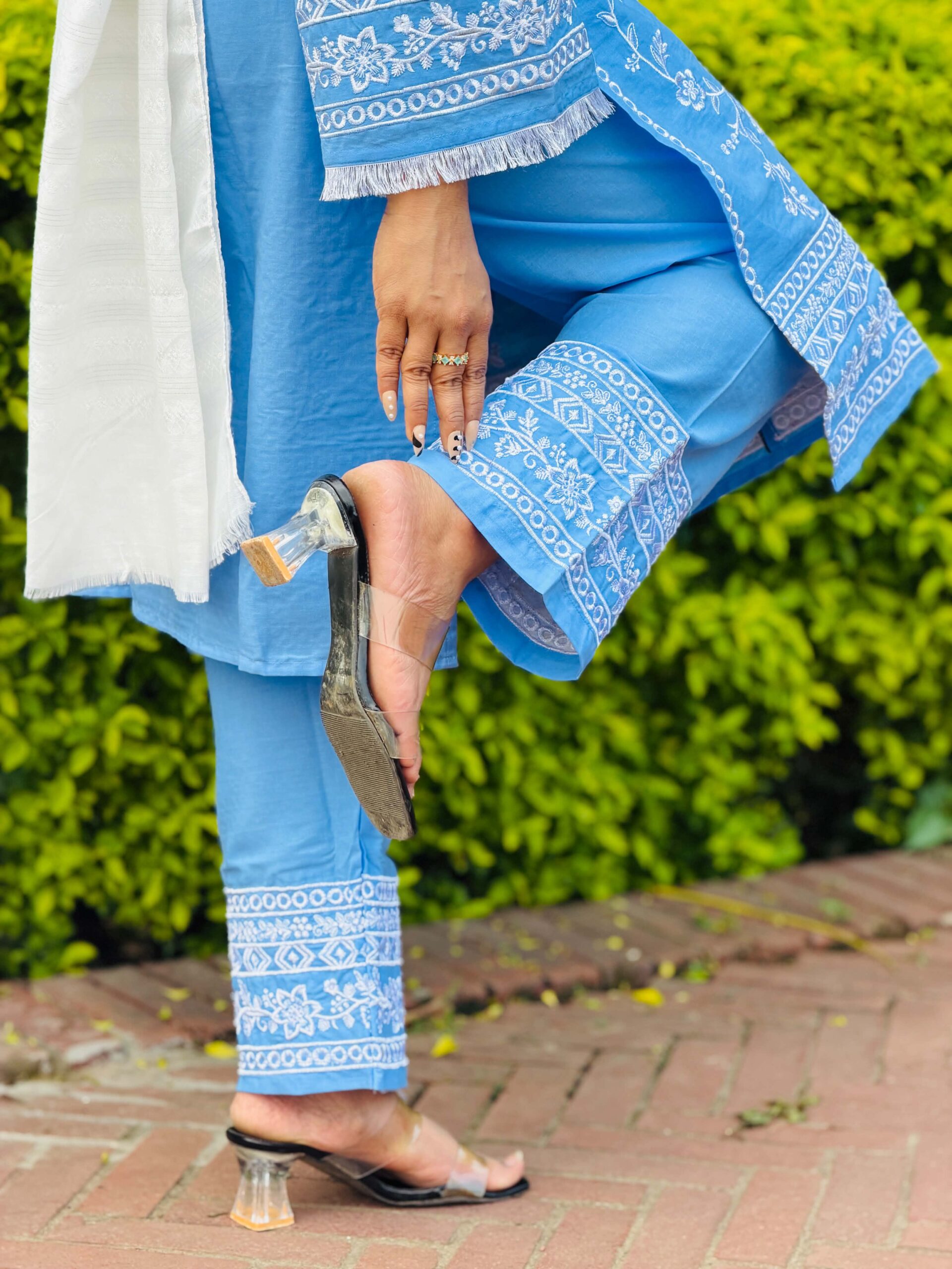 Sky Blue Embroidered Salwar Kameez Set - Image 5
