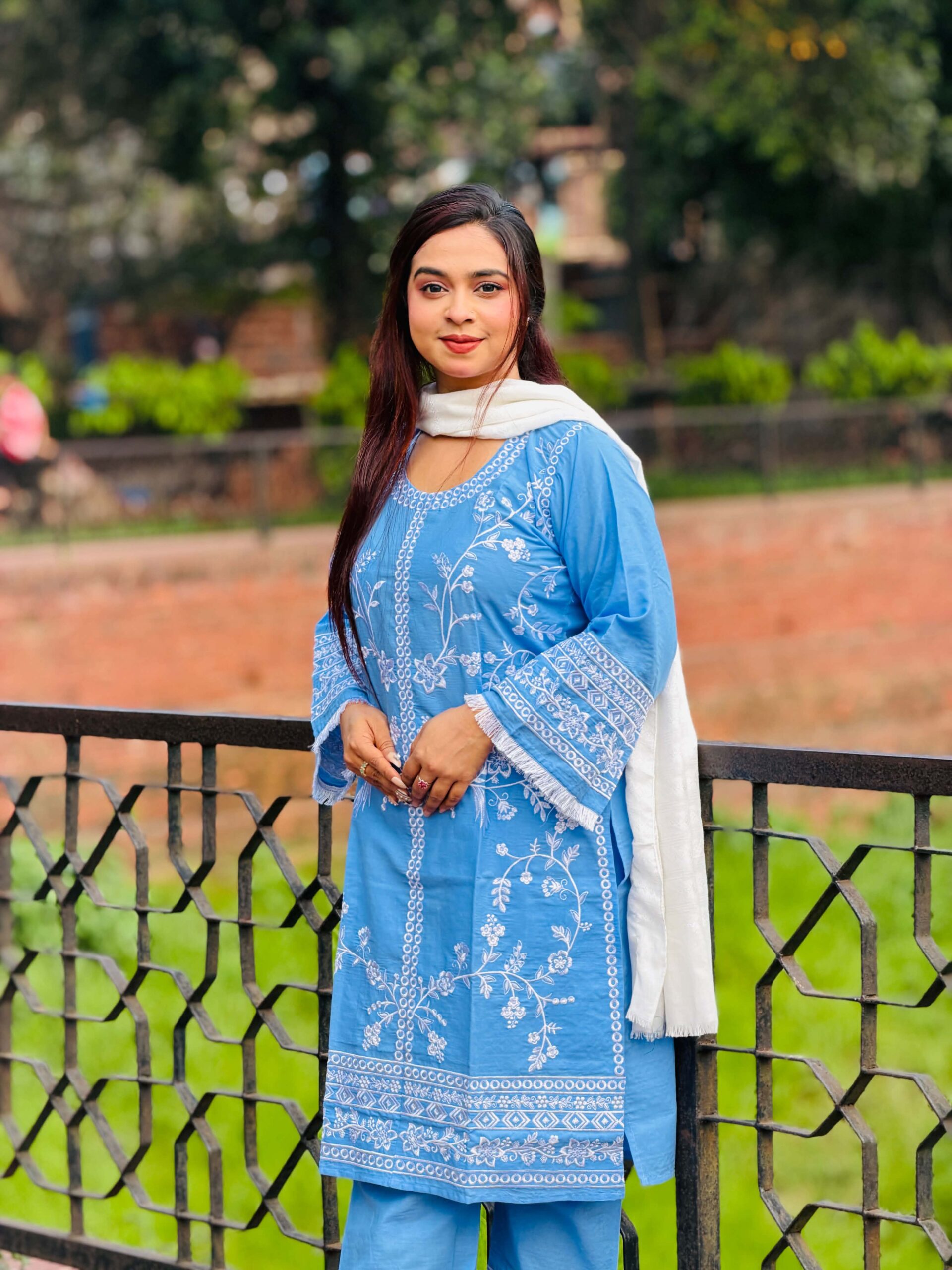 Sky Blue Embroidered Salwar Kameez Set - Image 6