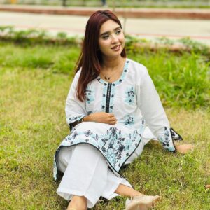 Elegant Floral Embroidery Cotton Kurti & Pant Set