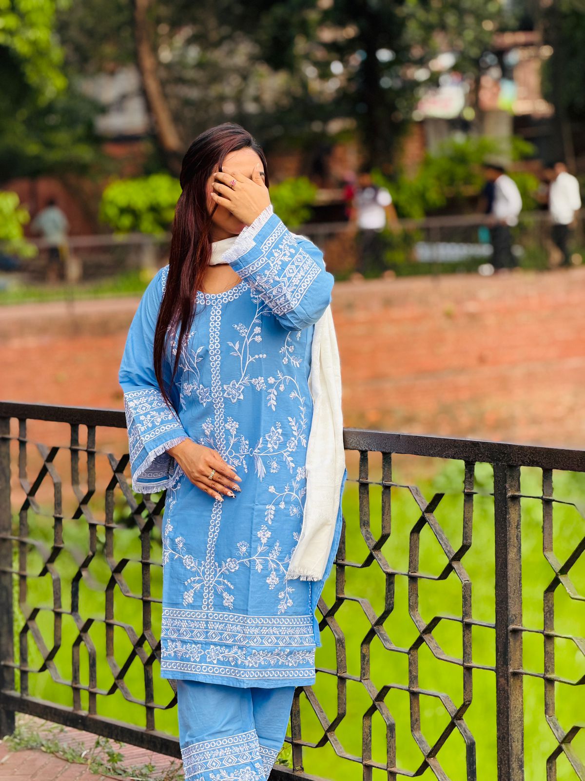 Sky Blue Embroidered Salwar Kameez Set