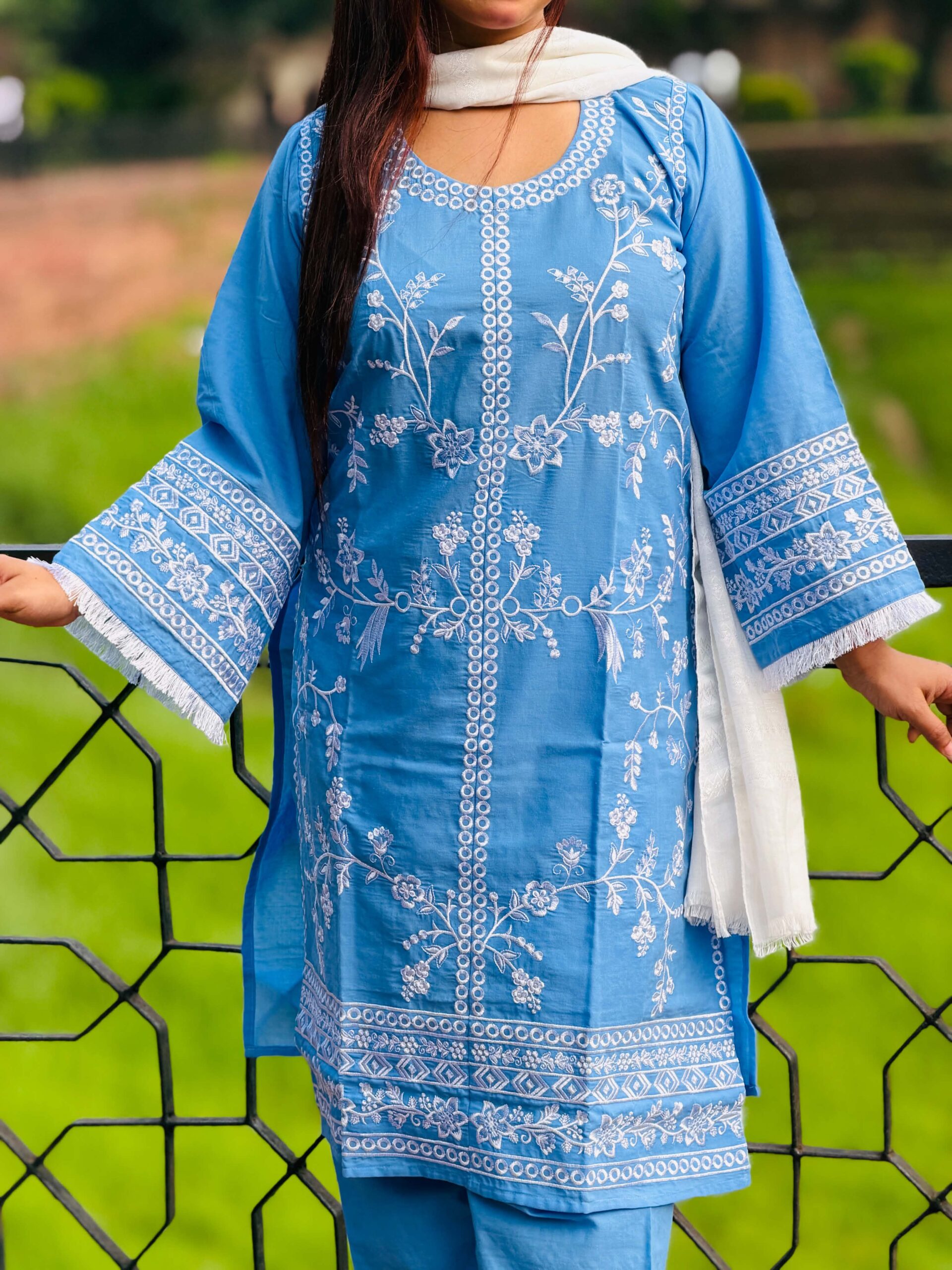 Sky Blue Embroidered Salwar Kameez Set - Image 4