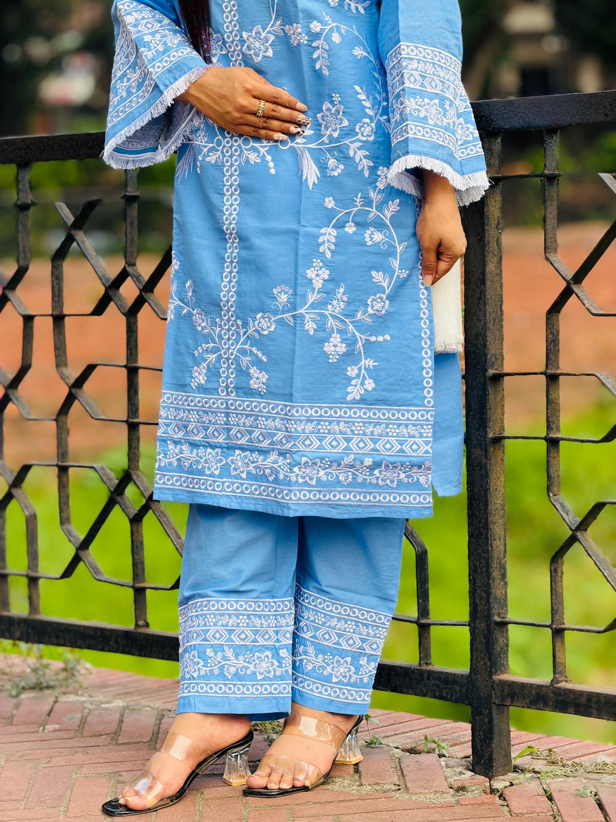 Sky Blue Embroidered Salwar Kameez Set - Image 2